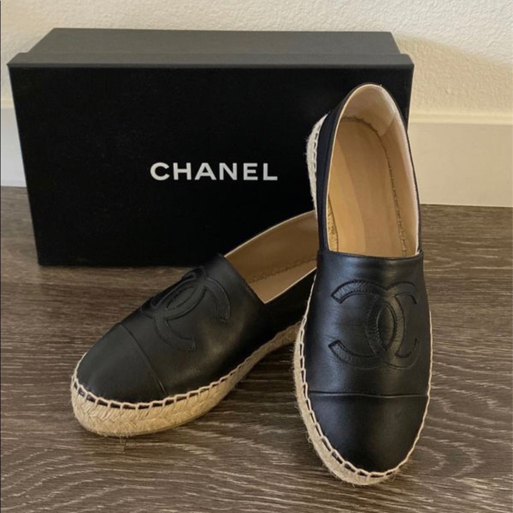 Chanel Espadrilles Size 36 Black Leather